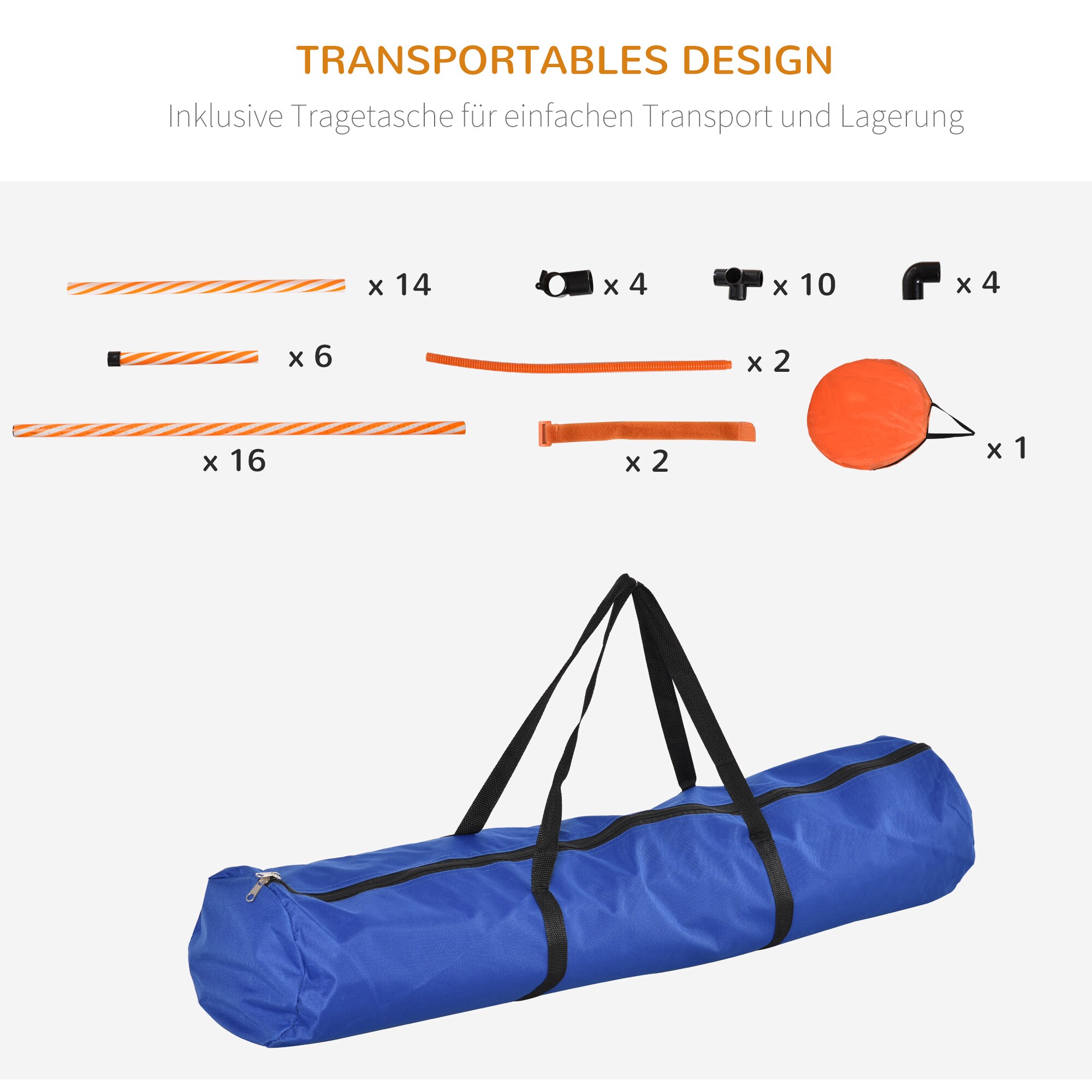 PawHut Hunde Agility Set 5-teilig orange, weiß 328 x 67 x 93 cm (LxBxH)