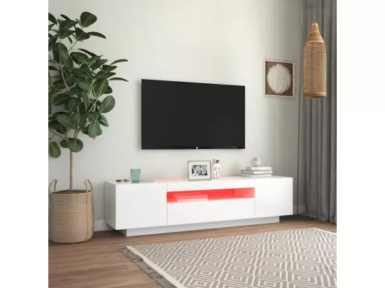 Meuble TV avec lumières LED blanc brillant 160x35x40 cm