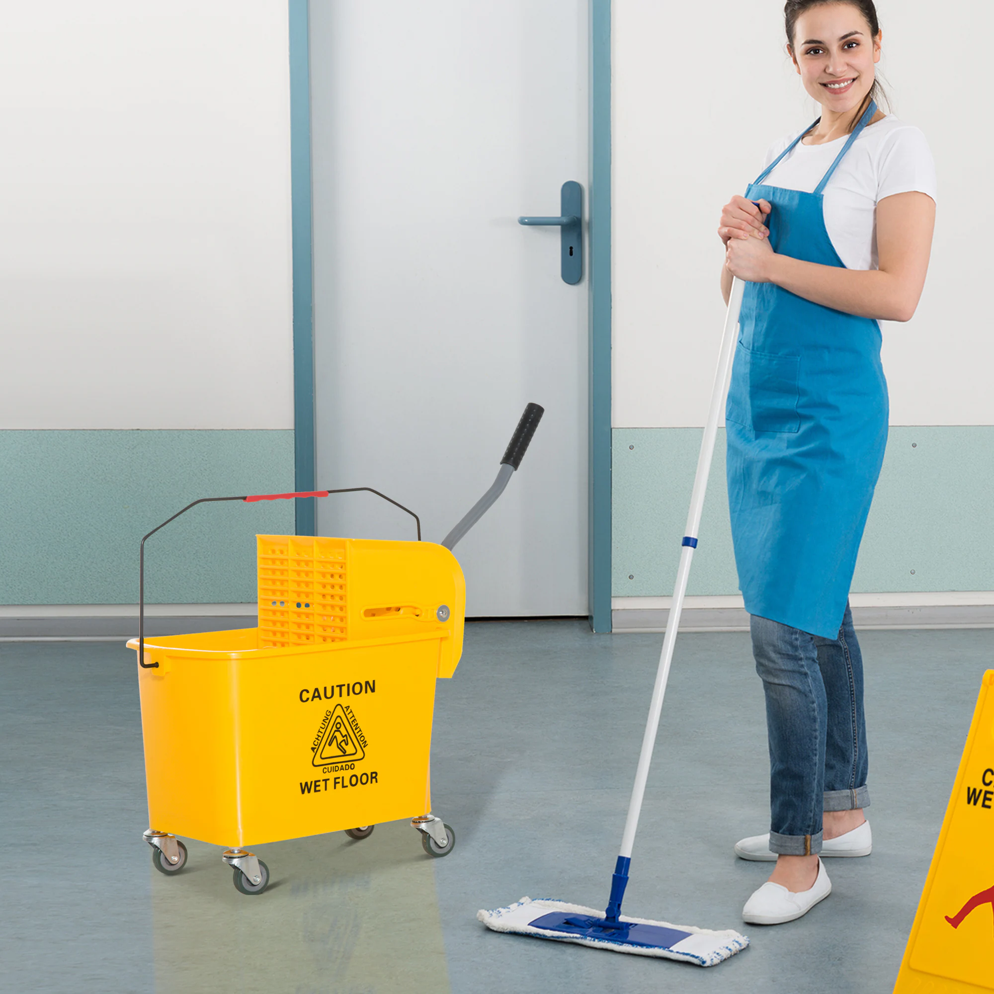 HOMCOM Putzwagen mit Presse gelb 63 x 27 x 67 cm (LxBxH)