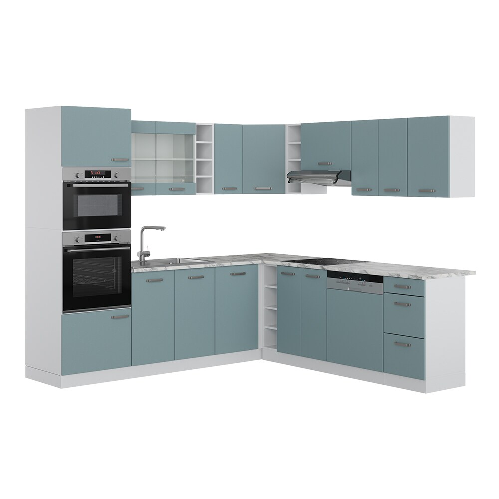 Vicco Eckküche R-Line Solid Weiß Blau Grau 247x237 cm modern Küchenschränke Küchenmöbel