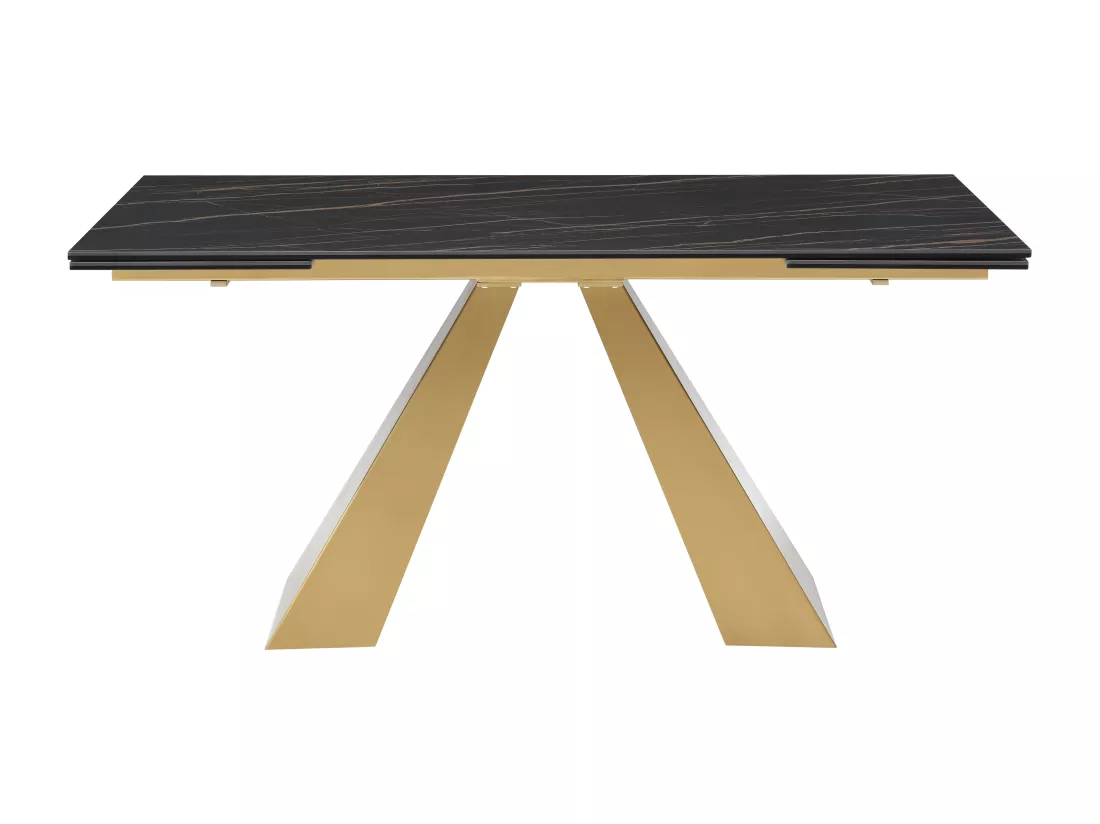 Table à manger extensible 6 à 10 personnes en verre trempé, céramique et métal - Effet marbre noir et doré - LOZIPA de Maison Céphy