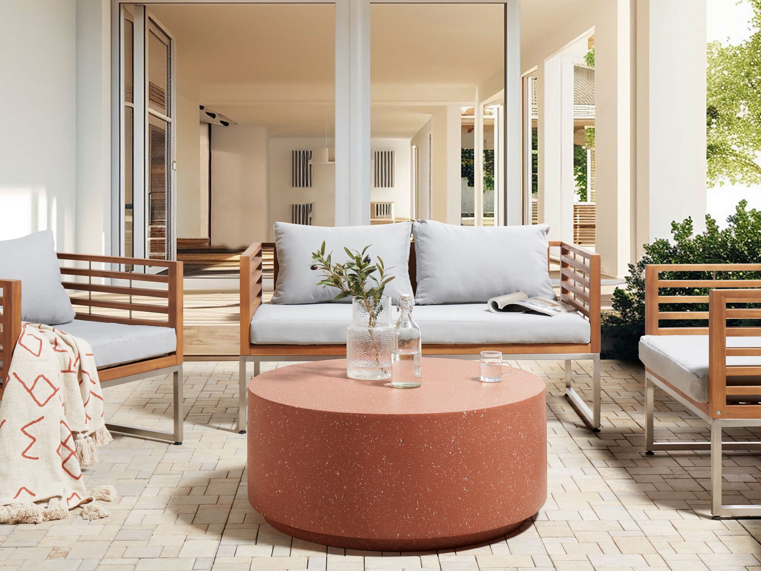 Beliani - TREZZO - Salontafel - Terrazzo|Rood - Lichtbeton