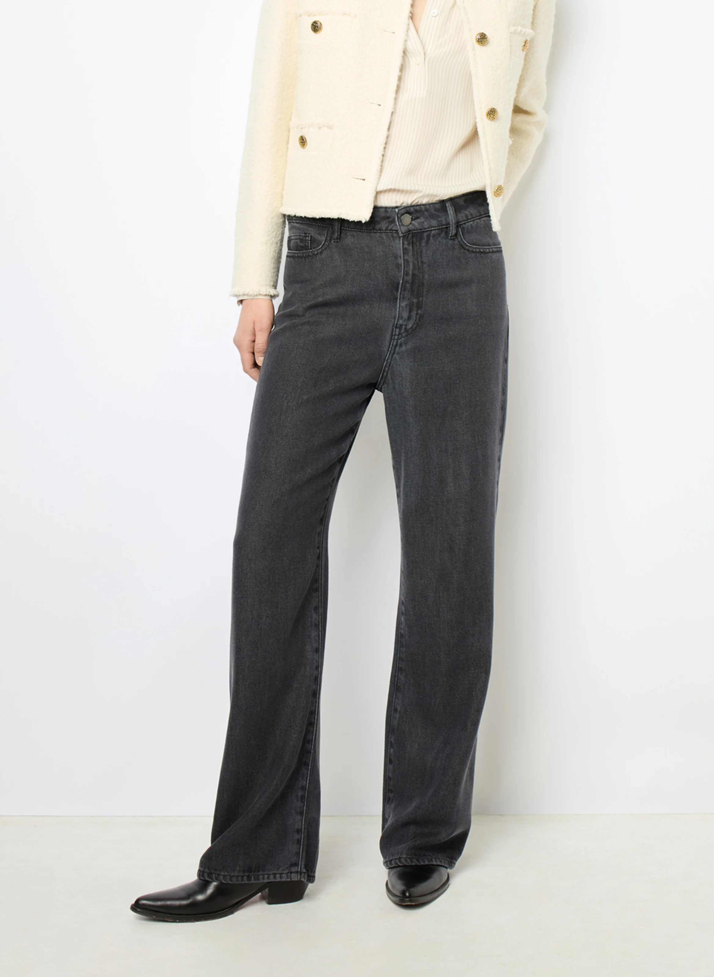 NIOTA - Jean flare en denim délavé | Gris