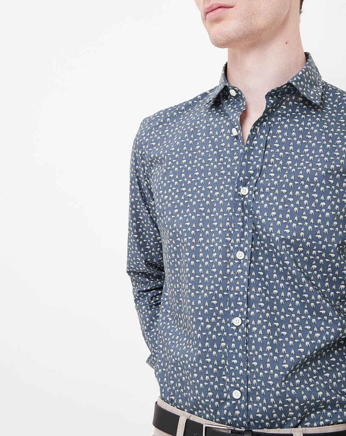 Hartford Chemise Slim Sammy imprimé ours bleu/écru