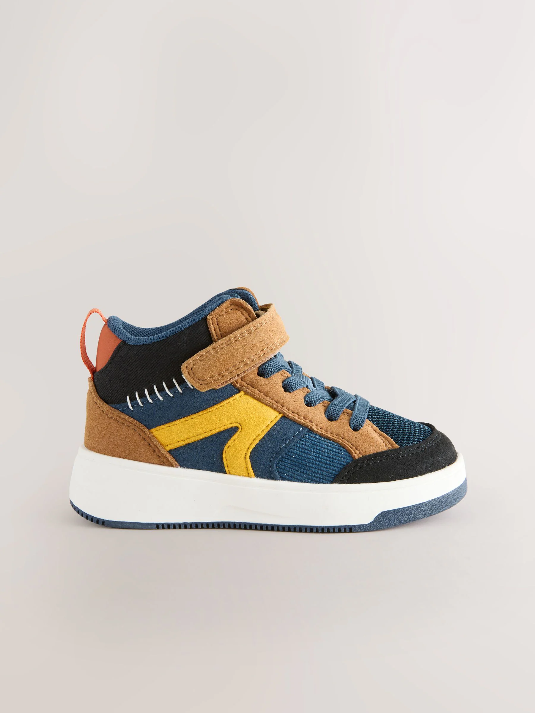 Marineblauw/Lichtbruin Kleurblok - Hoge sneakers met klittenbandsluiting en elastische veters