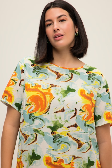 Minikleid, Straight Fit, Color Print, Rundhals, Halbarm