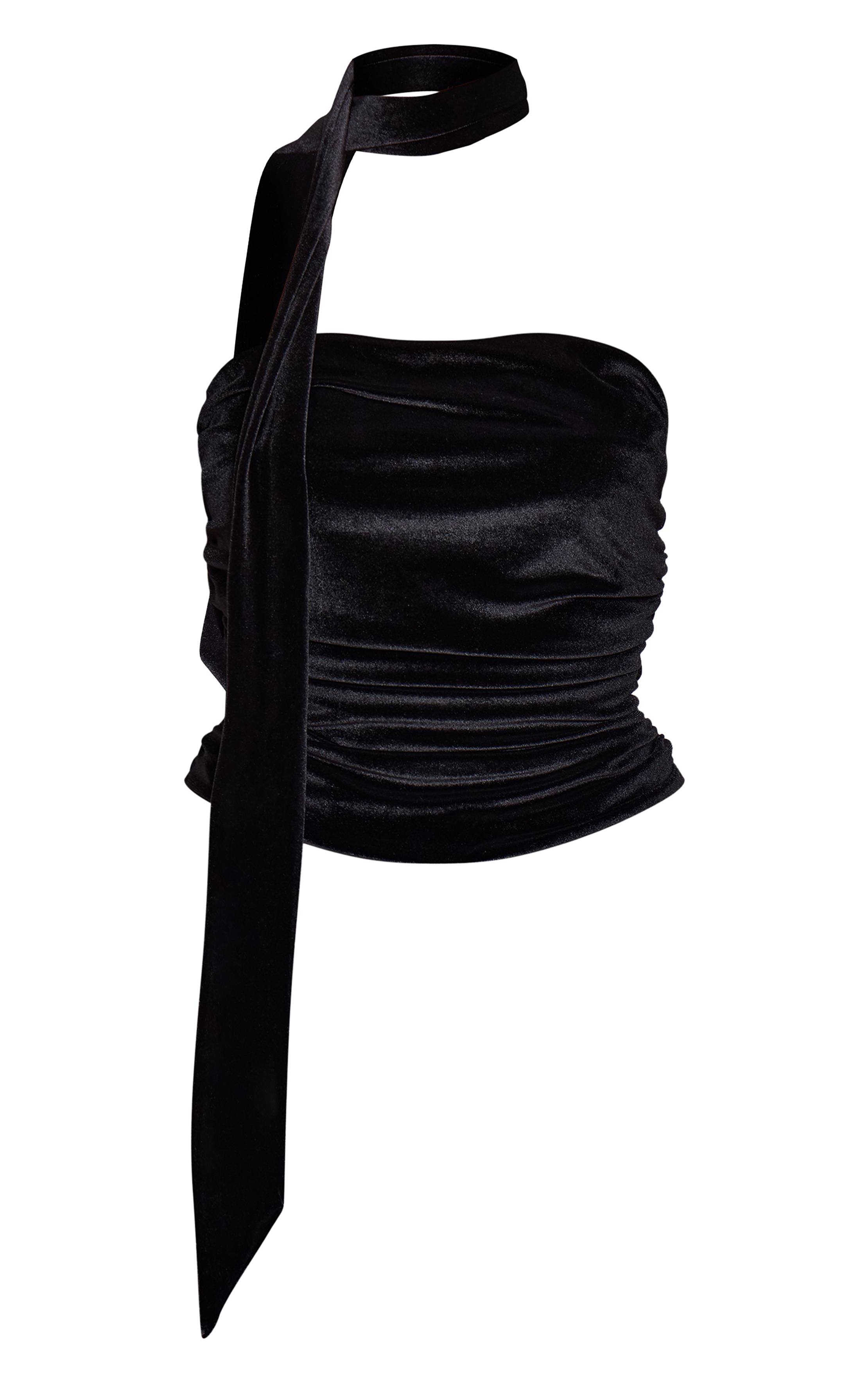 Noir Top Bandeau En Velours Avec Détail Foulard
