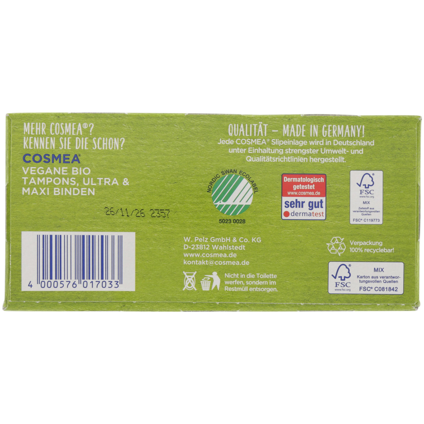 COSMEA Bio Slipeinlagen Normal XXL 48 Stück