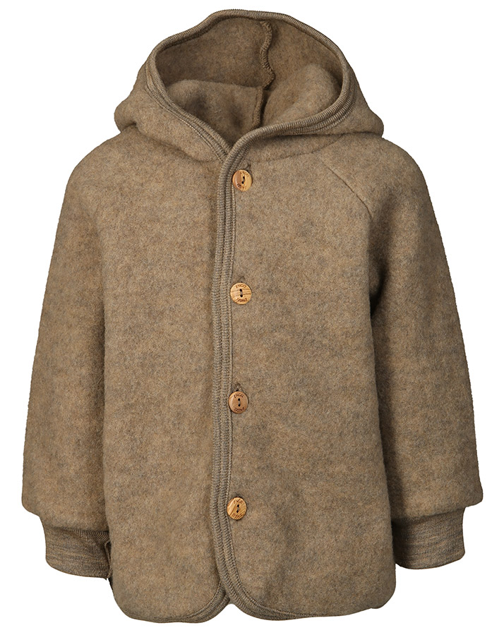 Wollfleece-Kapuzenjacke HOLZKNÖPFE in walnuss melange