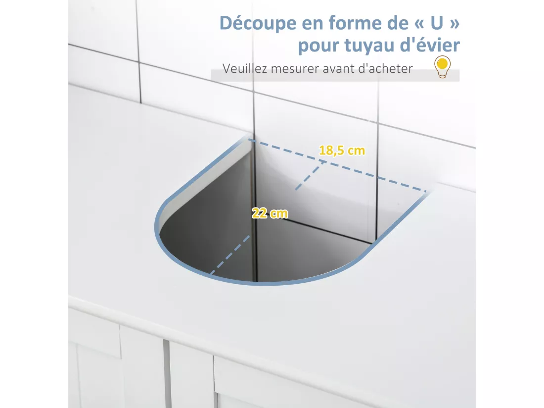 Meuble vasque - meuble sous-vasque - 2 portes rainurées avec étagère réglable - poignées métal chromé - dim. 60L x 30l x 60H cm - MDF blanc