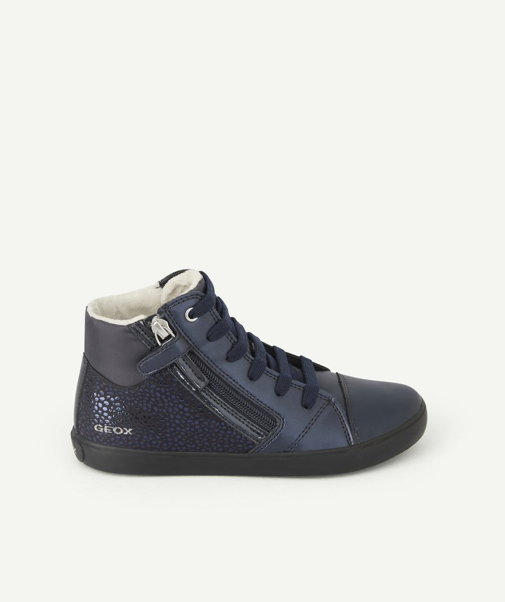 GEOXBASKETS MONTANTES BLEU MARINE À POIS ET LACETS FILLE