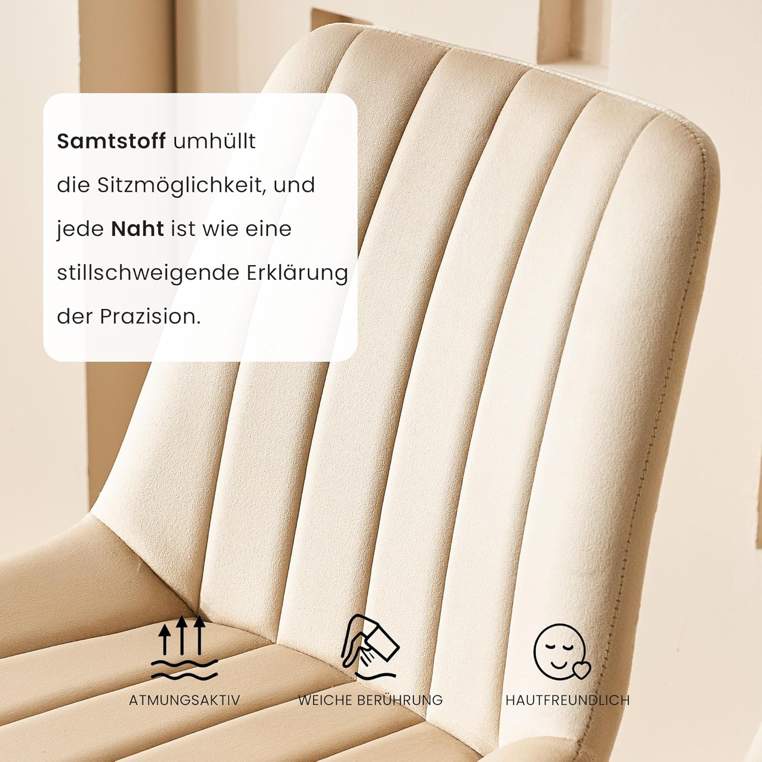 CLIPOP Samt Esszimmerstühle 4er Set Küchenstühle Polsterstuhl Wohnzimmerstuhl Gepolsterte Sessel Sitzfläche mit Rückenlehne und Metallbeine (4er Set, Beige)