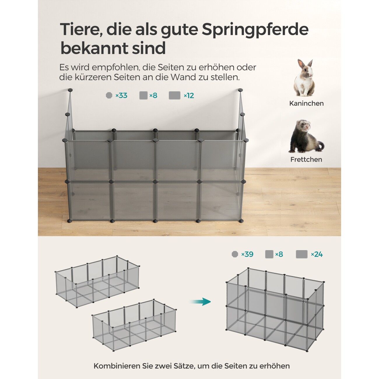 SONGMICS 2er set L-XL Freigehege mit Bodenplatten