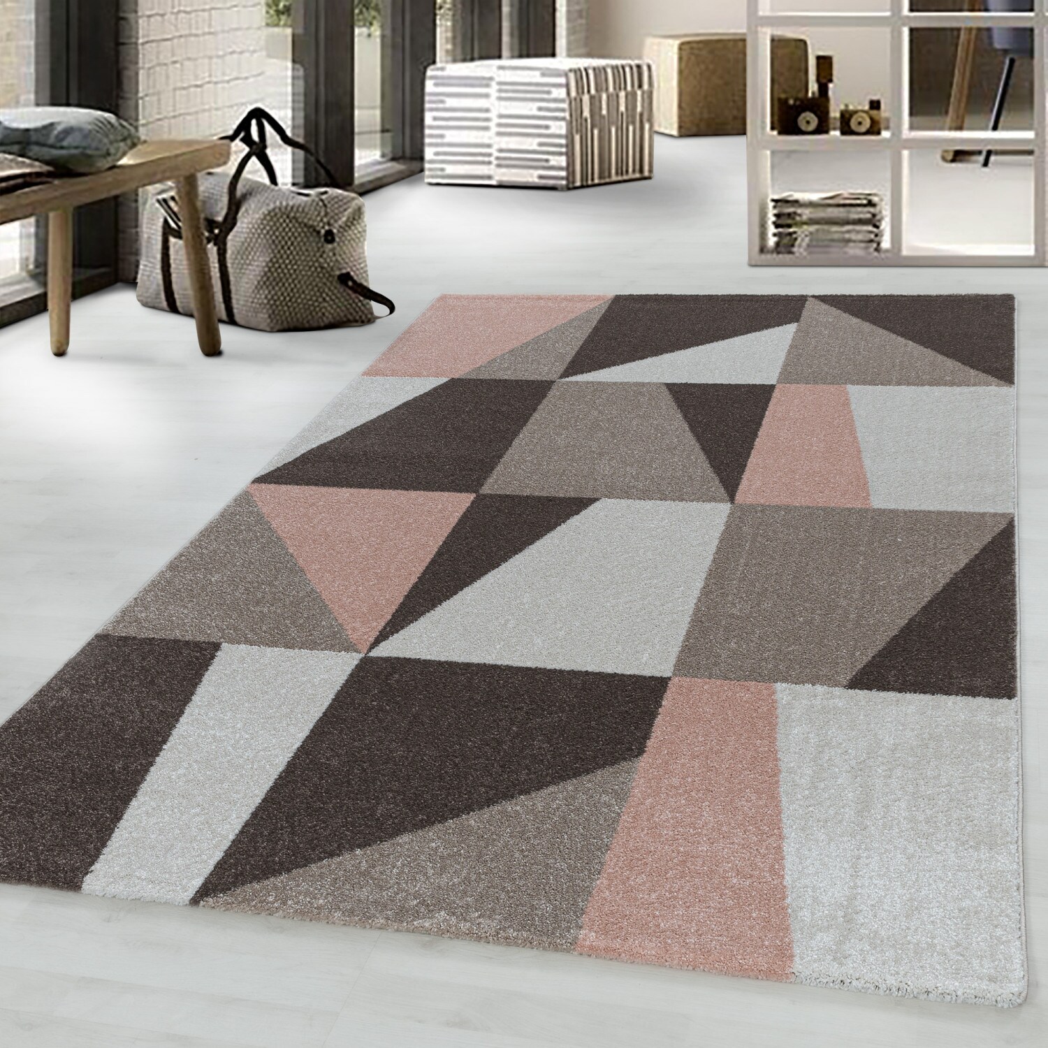 Designer Kurzflor Teppich modern design Wohnzimmer meliert kariert Höhe 10 mm