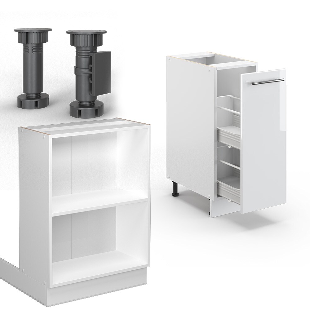 Vicco Kücheninsel Küchenblock Einbauküche Fame-Line Weiß 90 cm modern Hochglanz Küchen Schränke Apothekerunterschrank Schubunterschrank Regalinselunterschrank Softclose-Scharnier Küchenmöbel