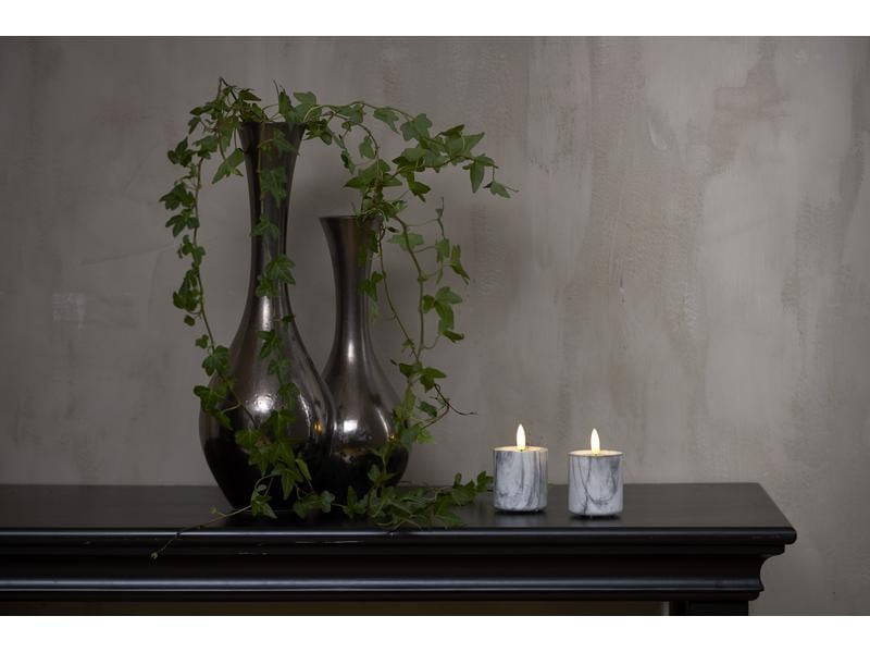 Star Trading LED-Kerze Pillar Flamme Marble Ø 5.5 x 9 cm, G 2-teiliger LED Kerzen SET
