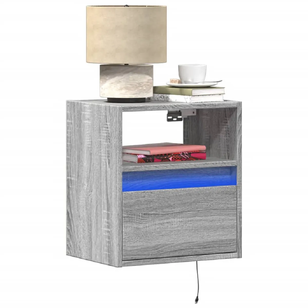 vidaXL Table de chevet murale - LED Sonoma gris