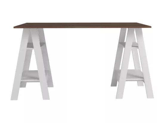 Bureau 2 Tréteaux 4 Niches Blanc et Châtaignier L 135 H 75 P 60 cm