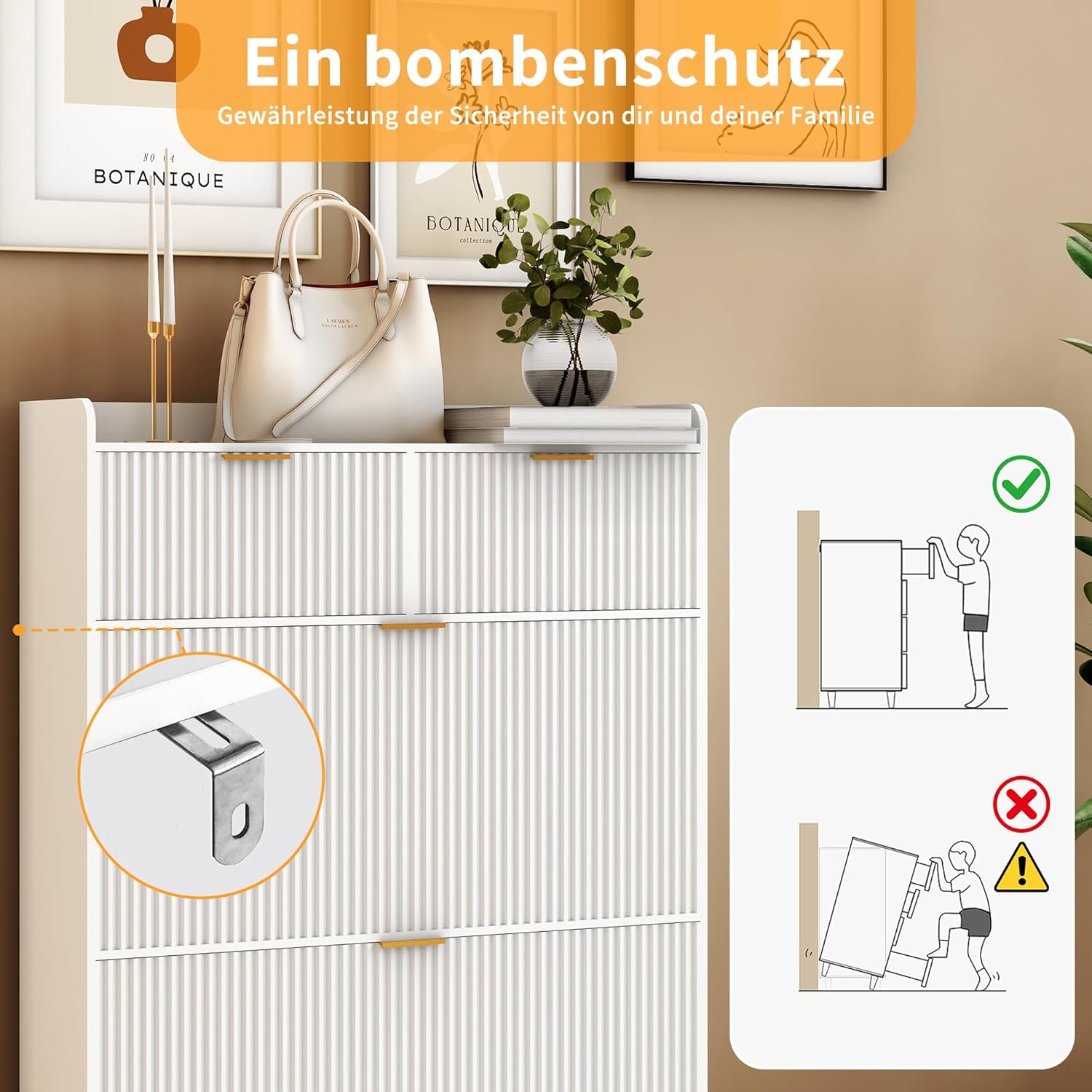 Schuhschrank mit 2 Klappen und Ablagefach, Schuhkipper Schmal mit Ablageflächen Verstellbar, Schuhkommode, für 10-20 Paar Schuhe, Schuhregal für Eingang,Flur,80x24x118.5cm (Weiß-A, 80x24x110cm)