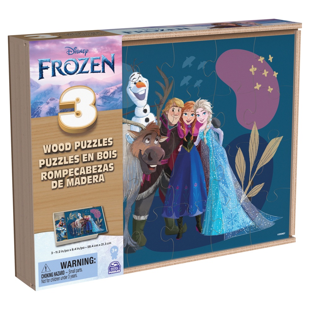 Frozen-Holzpuzzles, 3er-Pack in Holzaufbewahrungsschale, Sortiment