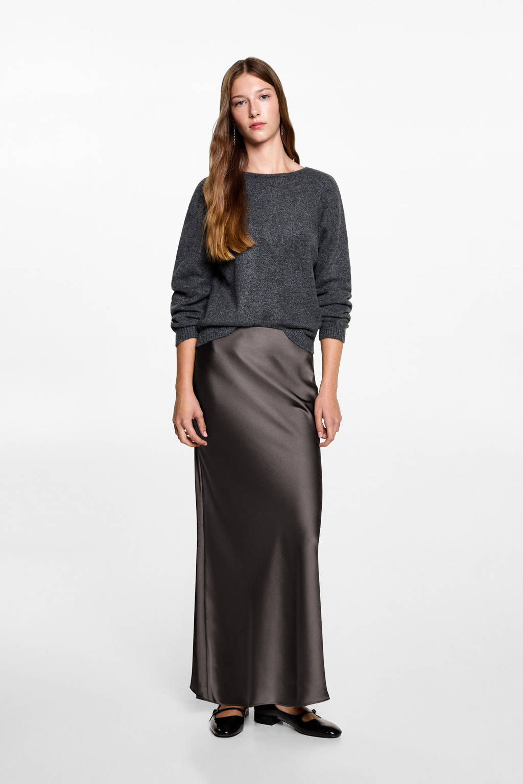 MANGO TEEN satijnen maxi rok grijs