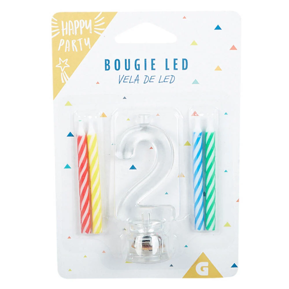 Bougie anniversaire lumineuse à led chiffre 2