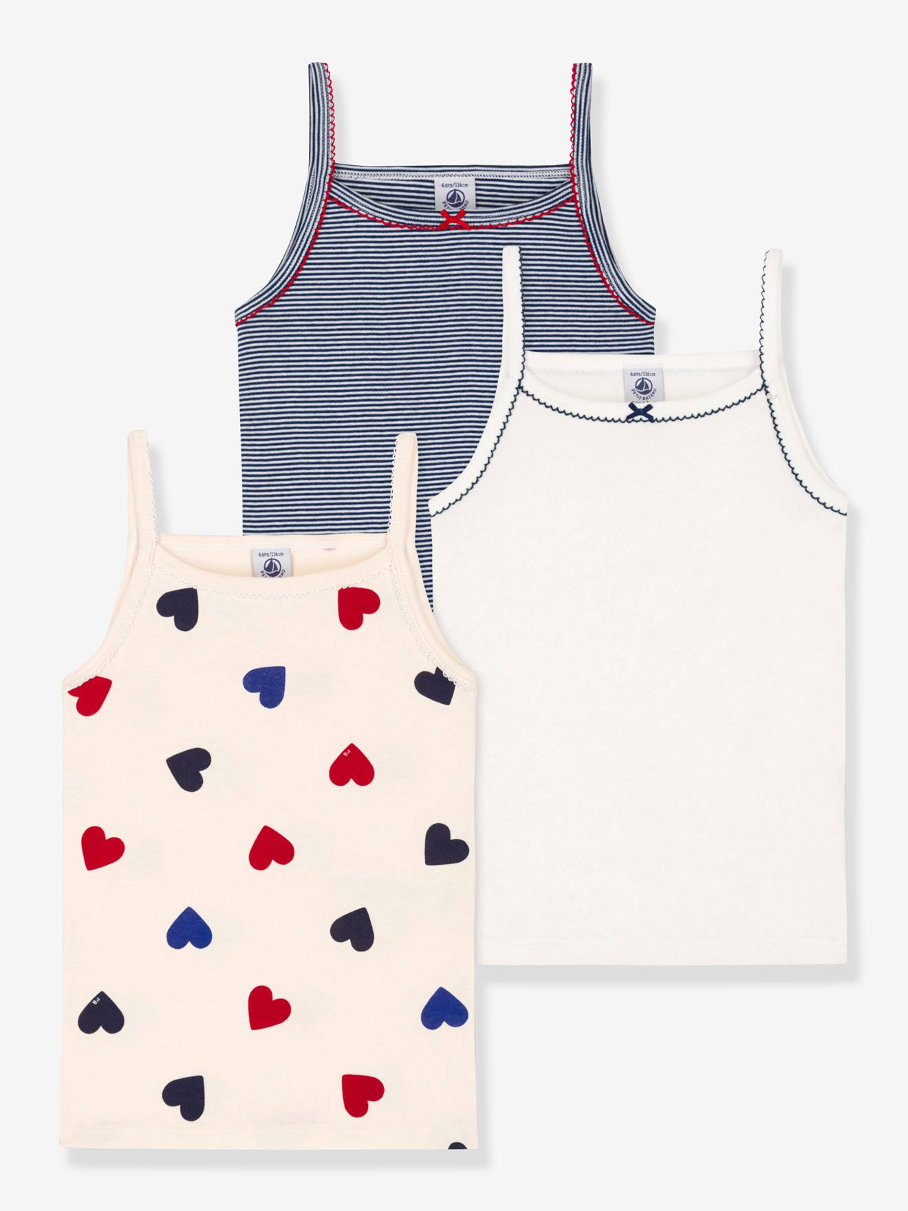 Conjunto de 3 regatas com estampa de coração para meninas