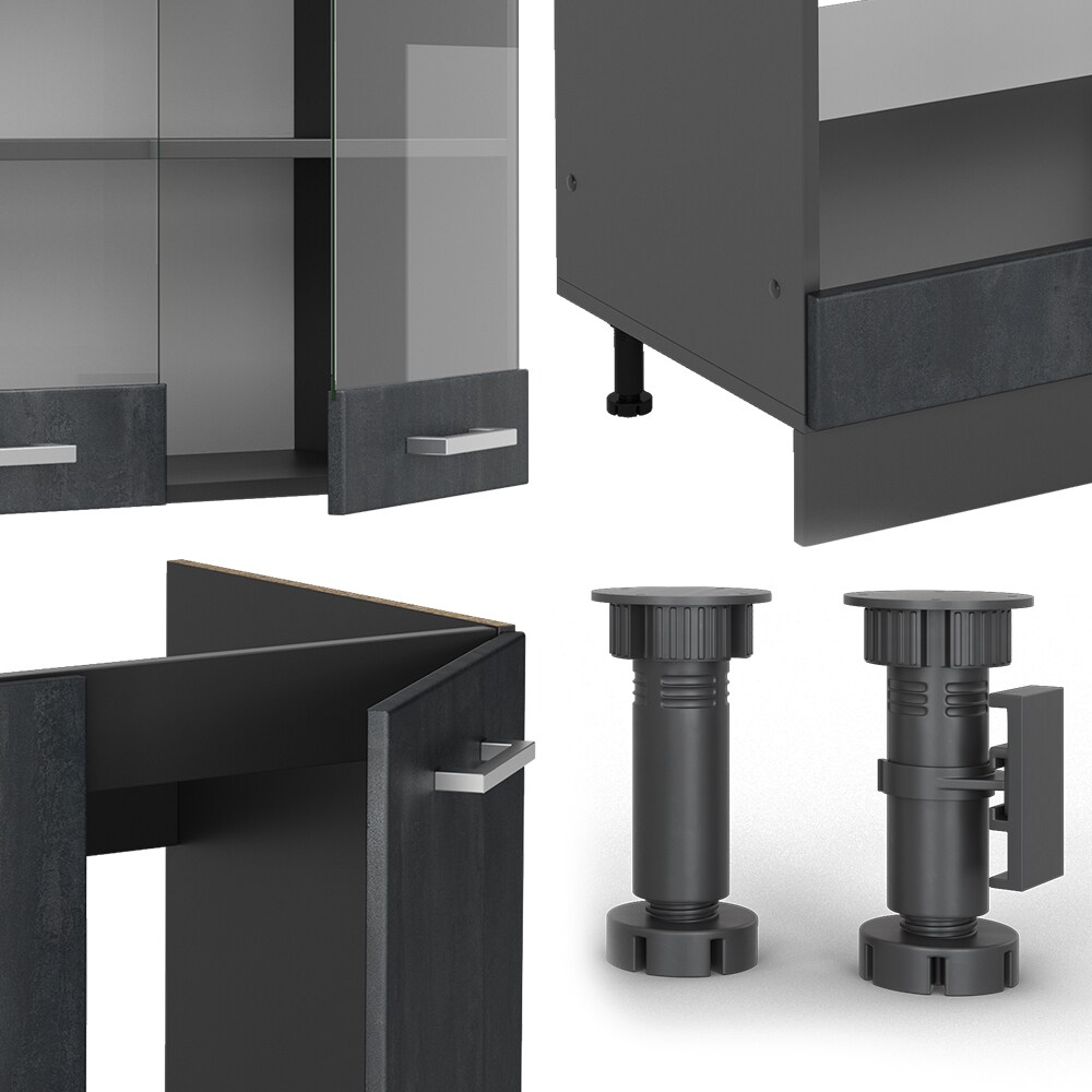 Vicco Eckküche R-Line 287x227 cm Schwarz Beton Anthrazit ohne Arbeitsplatte