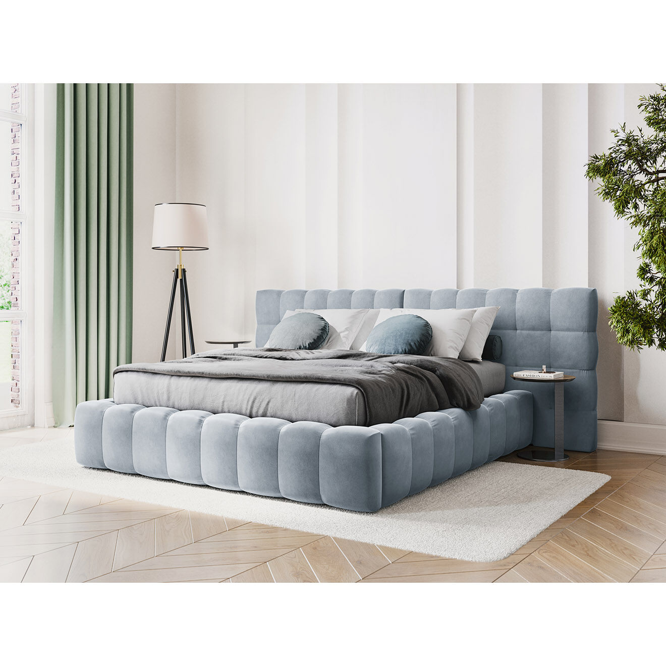 Cosmopolitan Design Lit avec coffre de rangement Bali Velours bleu clair - 160x200 cm