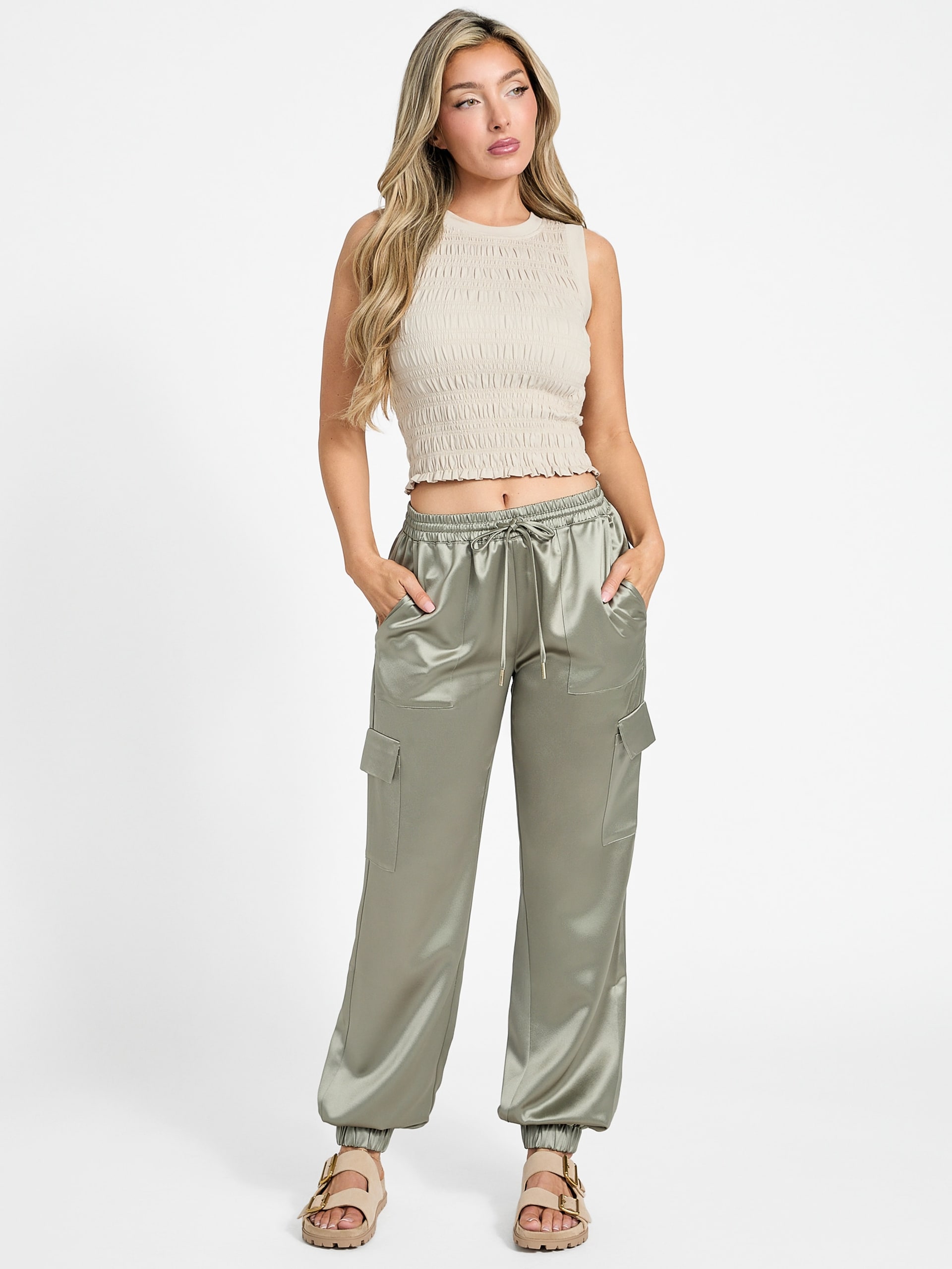 Marzia Joggers de cetim com cordão