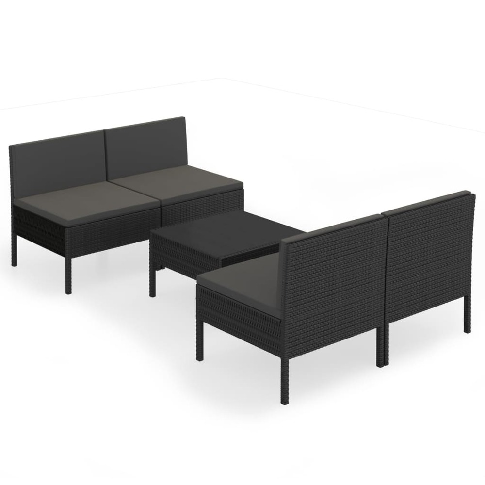 Salon de jardin meuble d'extérieur ensemble de mobilier 5 pièces avec coussins résine tressée noir