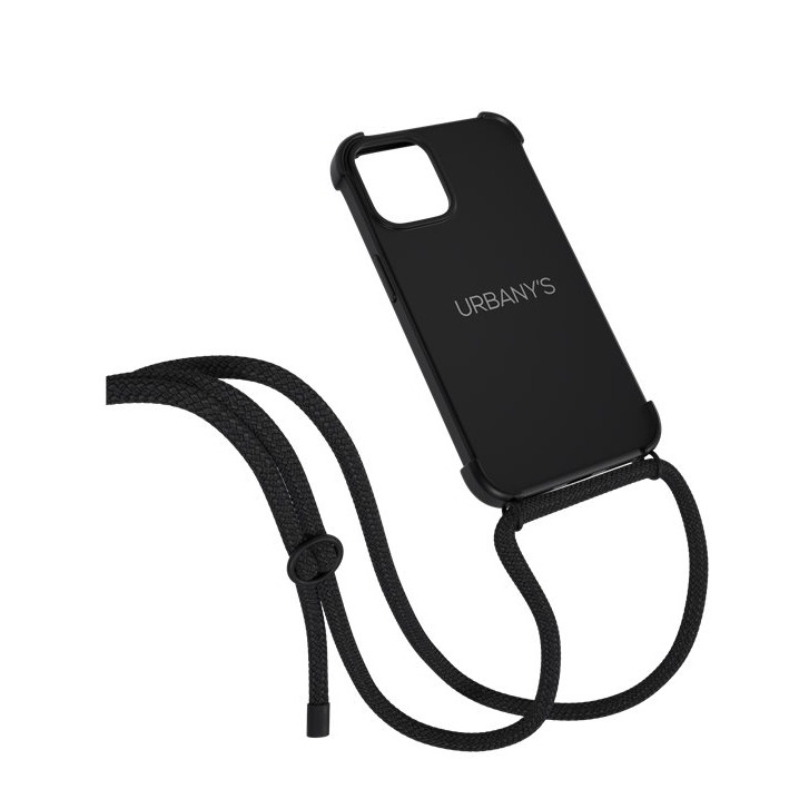(130cm) iPhone 16 All Black Necklace Hybrid Hülle Air Cushion Fallschutz   Handykette (PN-ABB-I16-ABB) - Schwarz