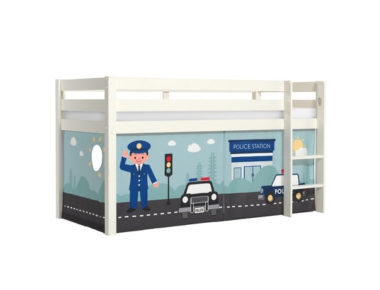 VIPACK - Lit mi-hauteur 90x200 sommier inclus housse police pino - bl...