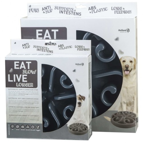 Comedouro lento redondo para cães, cinza