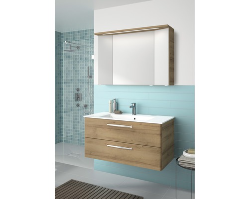 Pelipal Kumba badkamermeubelset, BxHxD 107 x 200 x 50 cm, frontkleur eiken riviera met witte mineraal gegoten wastafel, 99.107012147