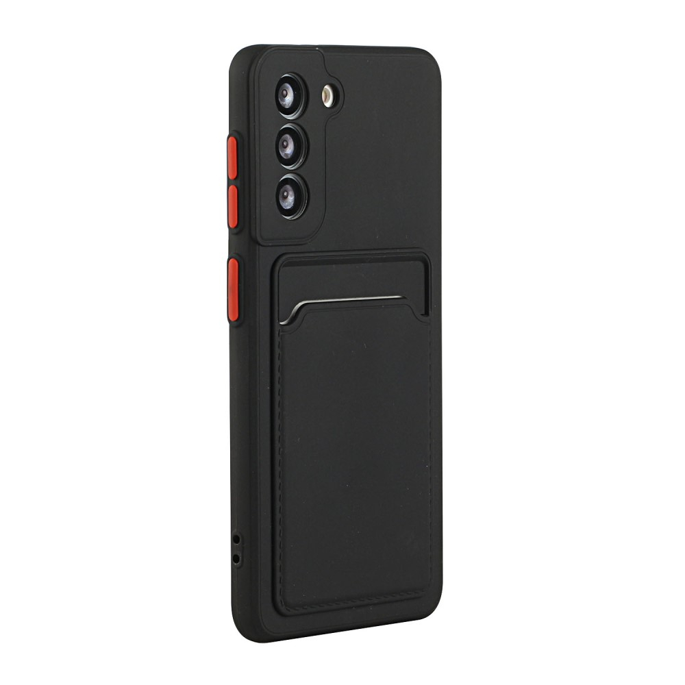 Samsung Galaxy S21 FE 5G Gummi Case Hülle mit Kartenfach - Schwarz / Rot