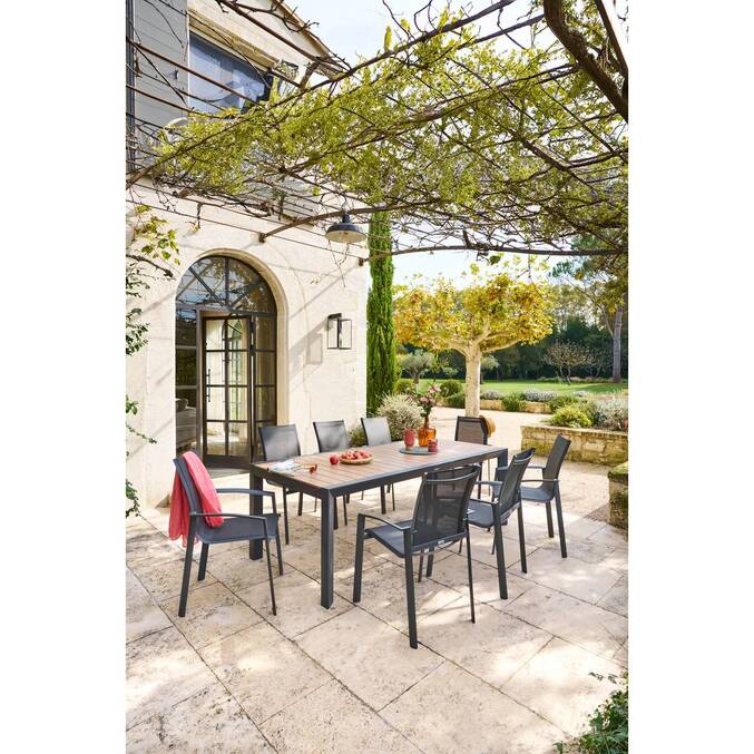 Table de jardin ÉVASION Effet bois Honey & Graphite