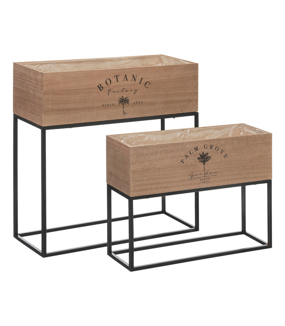 Set de 2 jardinières en bois et métal