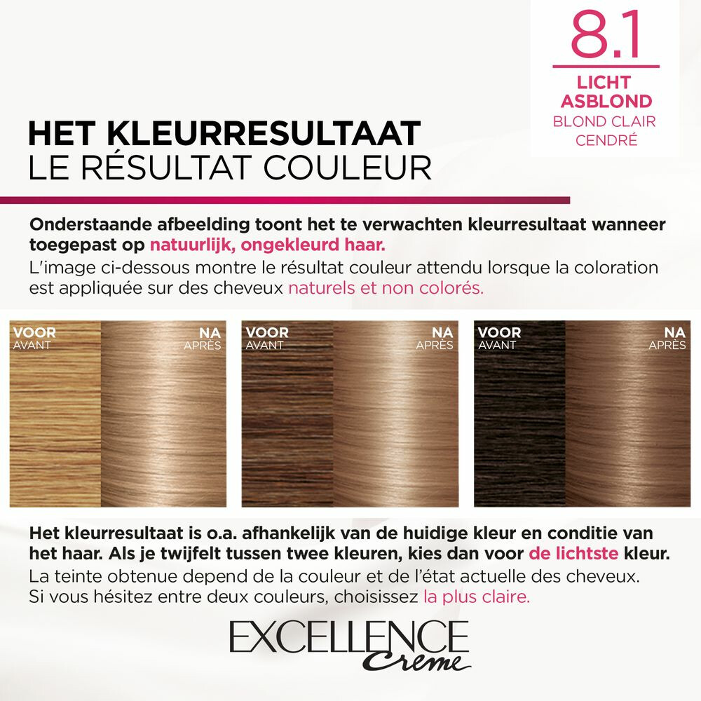 L'Oréal Excellence Crème Permanente Crèmekleuring 8.1 Licht Asblond