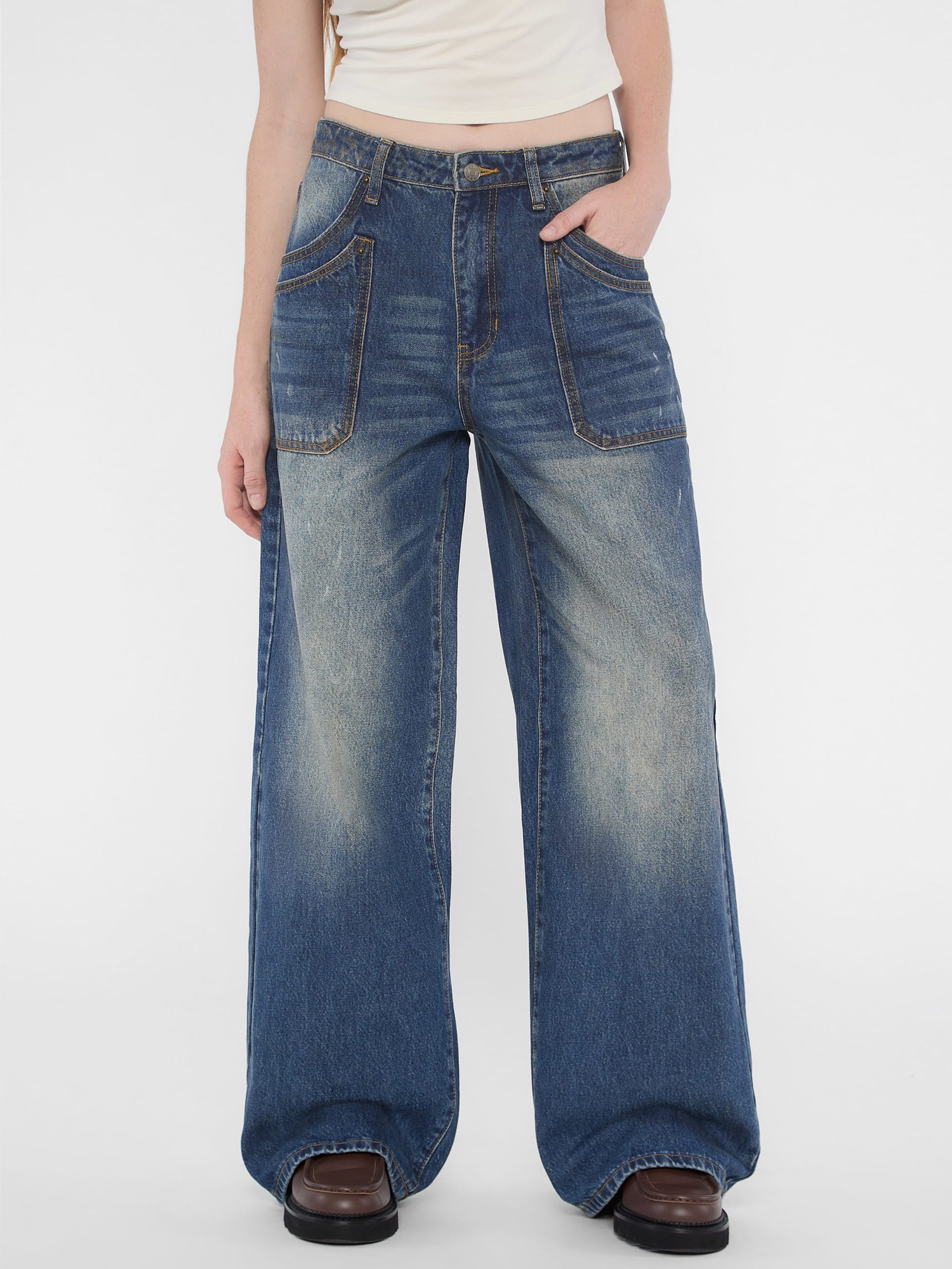 Calça jeans de perna larga com dois bolsos da GUESS Originals