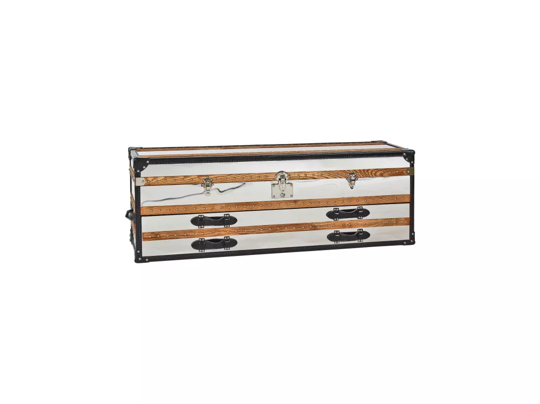 Now's Home - Commode Coffre - 1coffre -2 Tiroirs- Acier & Cuir 140x39x50cm Iliade