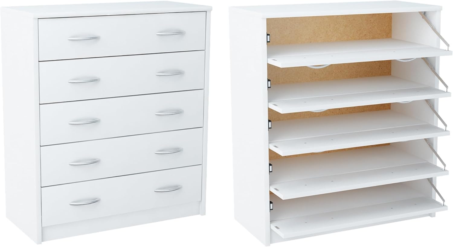 Home Collective Schuhschrank mit 5 aufklappbaren Schubladen, Schuhregal mit 5 Fächern weiche abgerundete Kanten, 74 cm breit, laminierte Platte, Matte Oberfläche, platzsparende Schuhaufbewahrung Weiß
