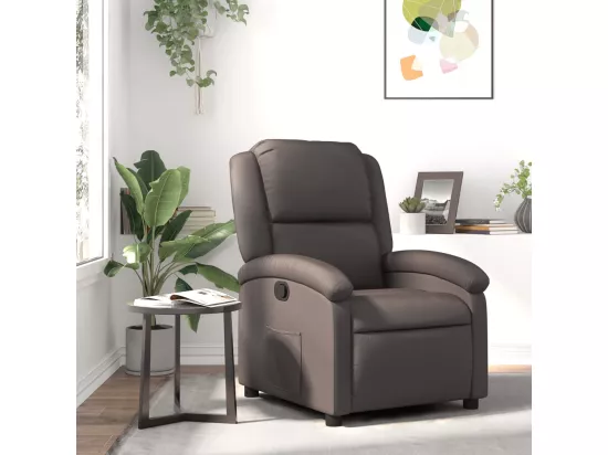 Fauteuil inclinable marron foncé cuir véritable