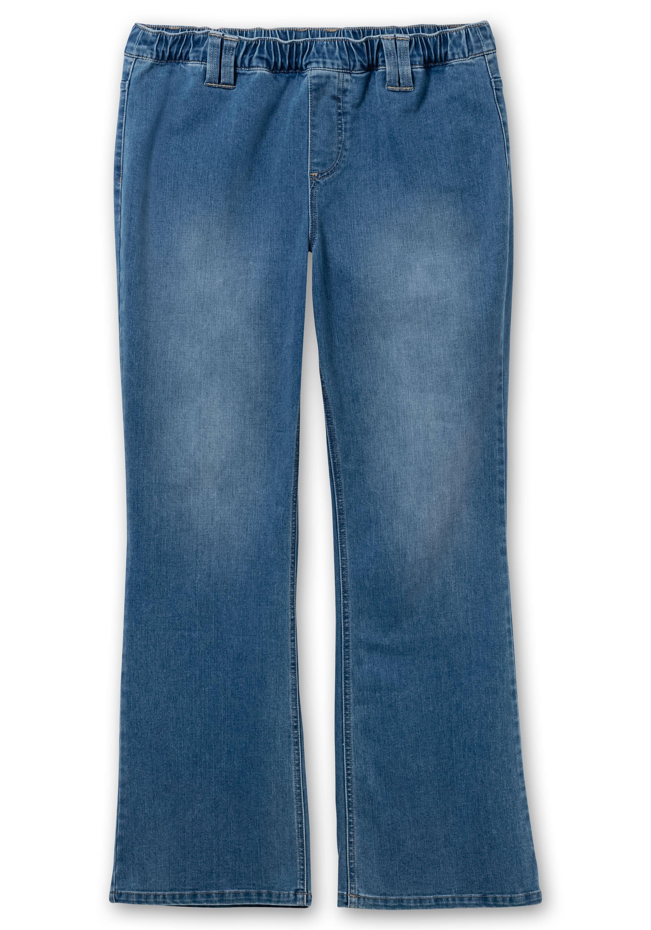 Bootcut-Jeans mit Gummibund und Kontrastnähten