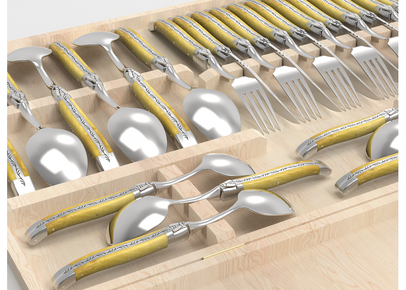 Service Laguiole de 24 pièces avec un manche en buis et mitres en acier inoxydable