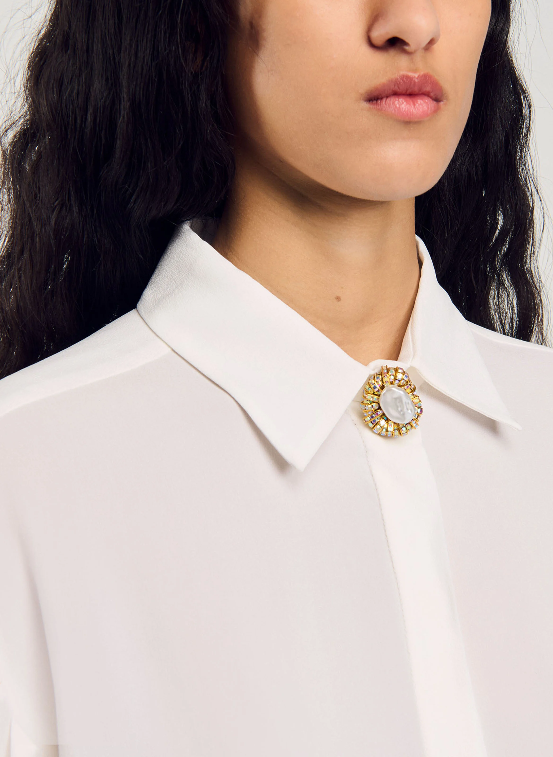 Chemise droite col classique en soie | Blanc