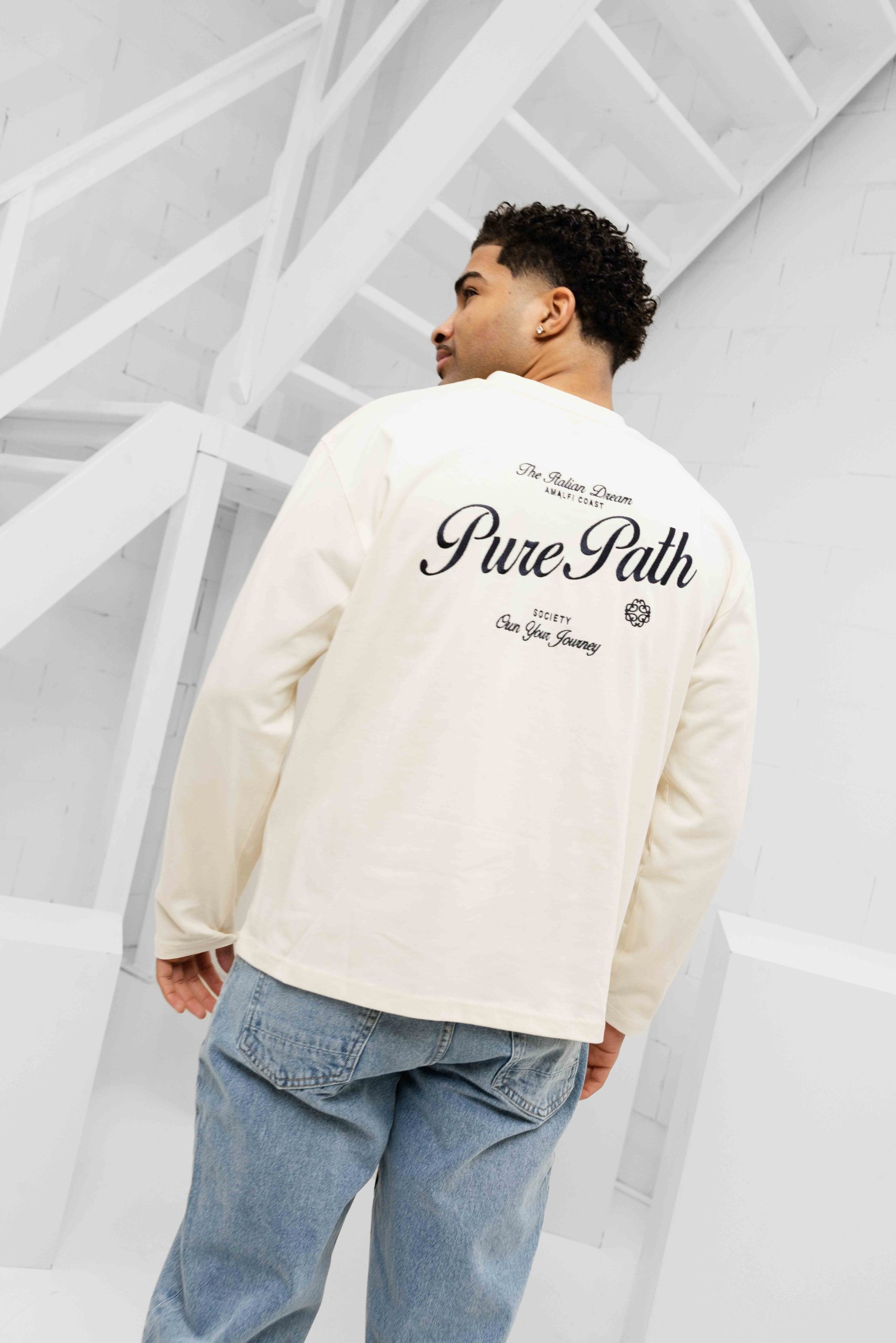 Pure Path Italian Dream Longsleeve T-Shirt Heren Gebroken Wit