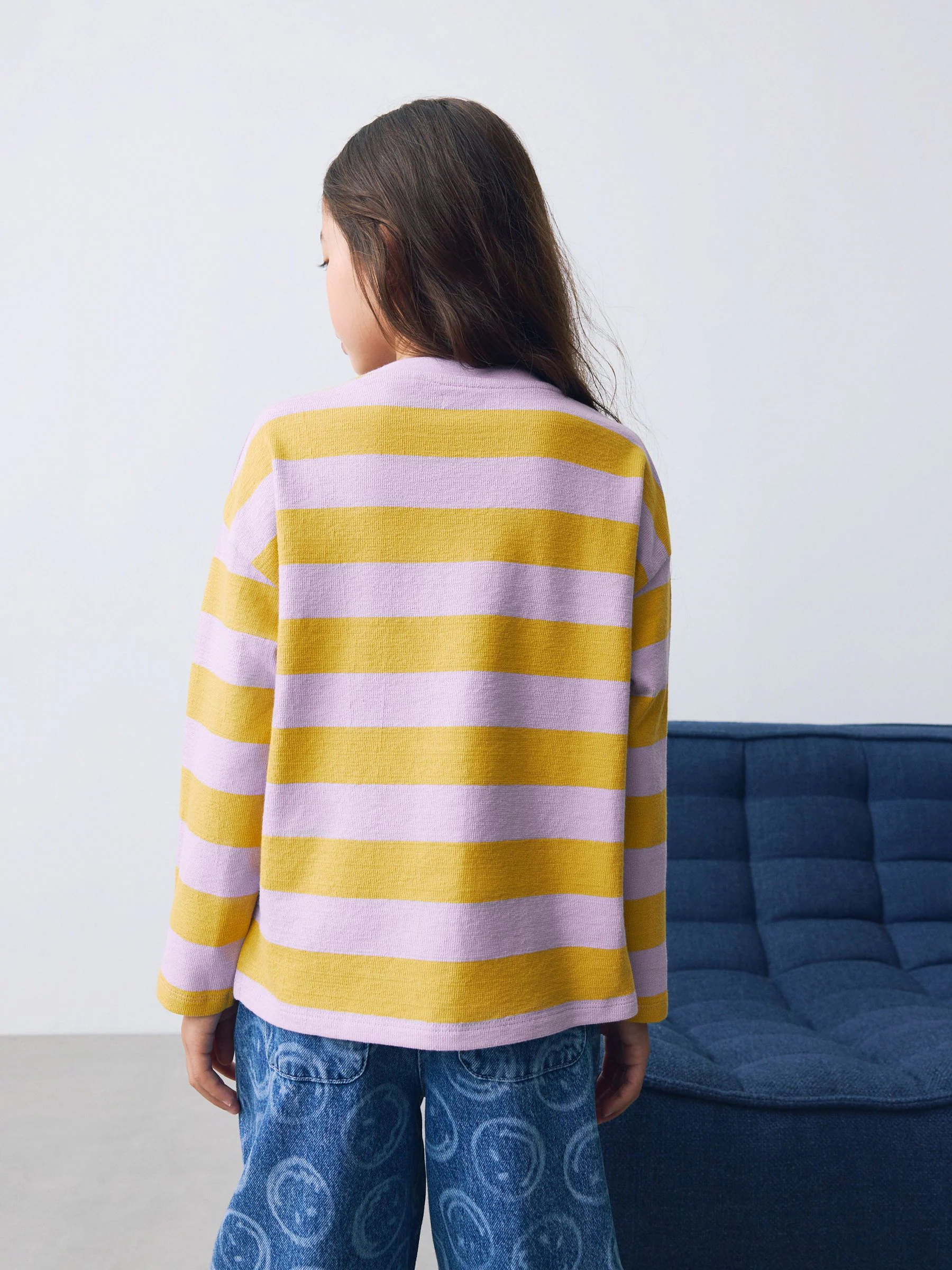 Purple/Ochre Stripe - Getextureerde top met lange mouwen (3-16jr)