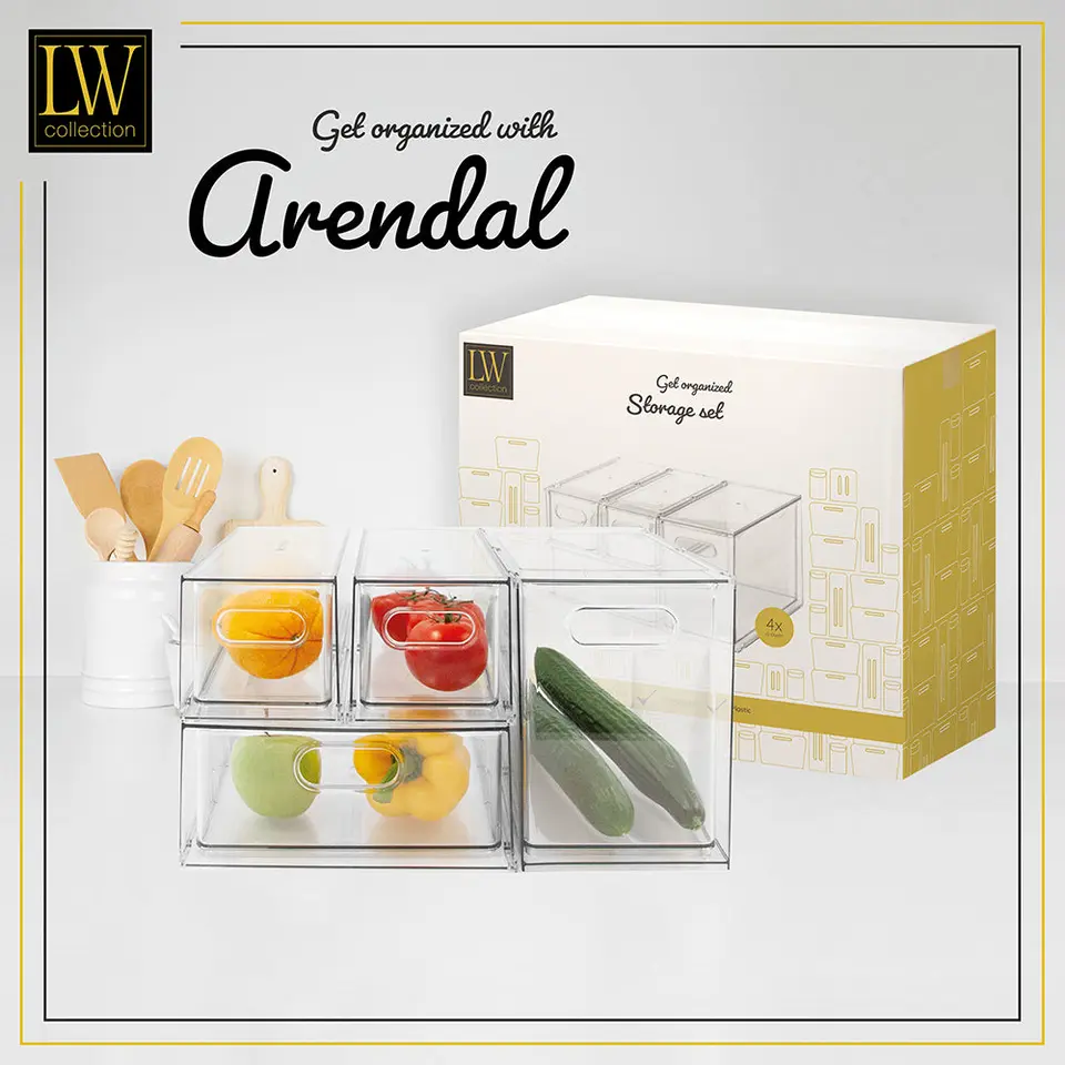 LW Collection Voorraadbakken met lades 4 stuks koelkast