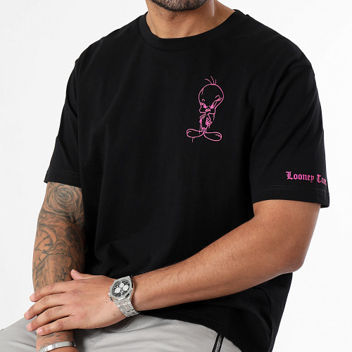 Tee Shirt Oversize Large Sleeve Angry Tweety Noir Rose Fluo